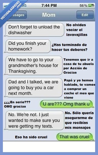 coche,órdenes,hijo,madre,conversación,recados