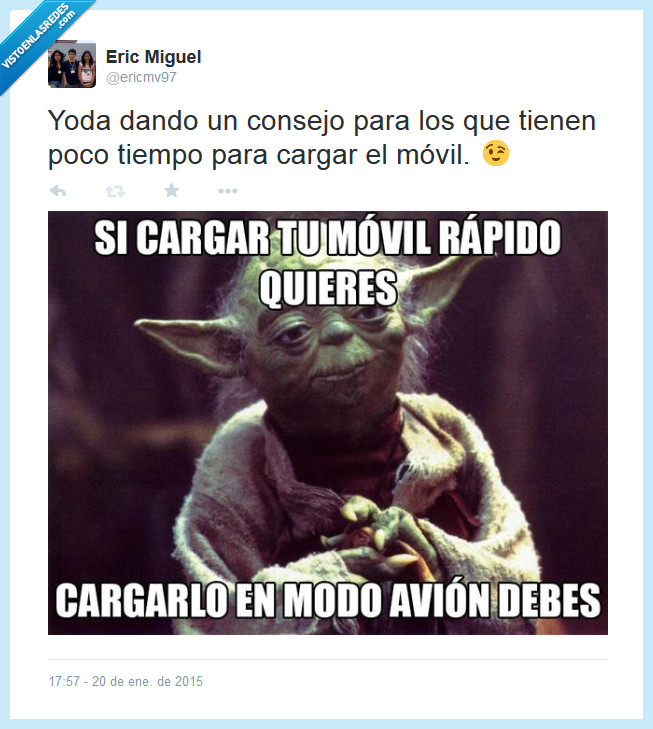 Twitter,Yoda,móvil,modo avión,cargar,rápido