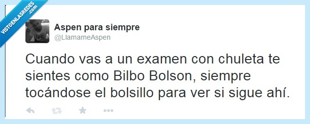 bilbo,bolson,anillo,chuleta,examen,tryhard,tocar,segurar,sigue,seguir,bolsillo