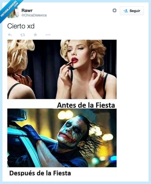 fiesta,despues,Scarlett Johansson,HEath Ledger,Joker,guapa,maquillaje,destrozado,casa,volver