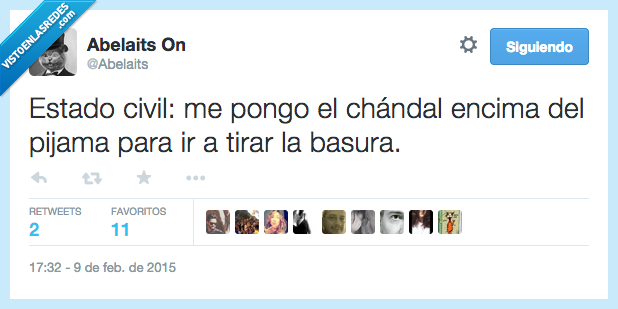 estado,civil,soltero,pareja,chandal,encima,pijama,basura,tirar