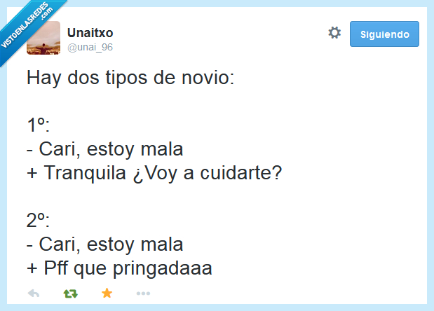 novio,mala,respuesta,pasota,cariñoso,pringada,reir,cuidar,burlar,amor