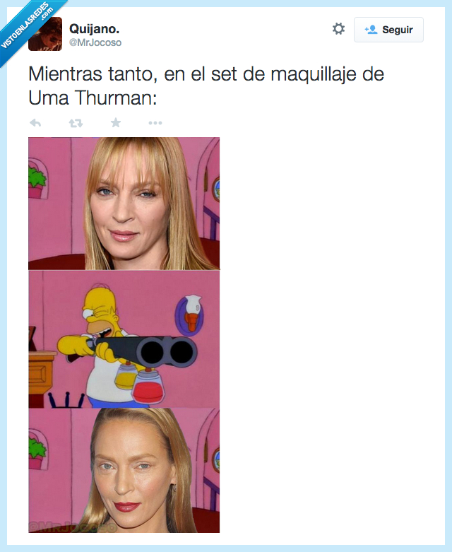 Uma thurman,maquillaje,escopeta,Homer,rara,diferente,maquillar,cara
