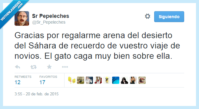 gracias,arena,regalo,viaje,novios,gato,cagar