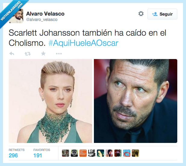 Scarlett Johansson,Cholo Simeone,pelo,peinado,oscars 2015