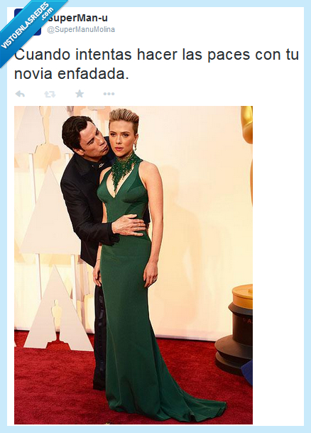 oscars,2015,scarlett johanson,john travolta,novia,beso