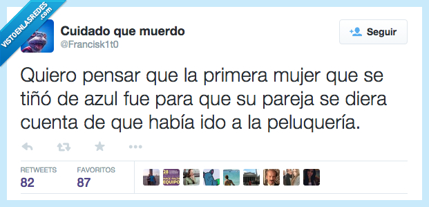 querer,quiero,pensar,primera,mujer,teñir,tiñó,azul,pareja,darse cuenta,ir,ido,peluquería