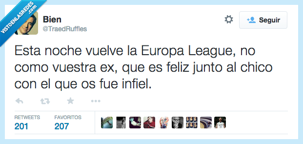 esta,noche,vuelve,europa league,futbol,competicion,ex,feliz,junto,chico,cuernos,infiel,novio,novia,exnovia,ex novia