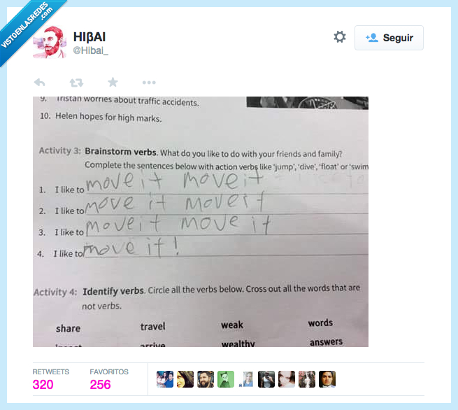 i like to,move it,Madagascar,cancion,examen,brainstorm verbs