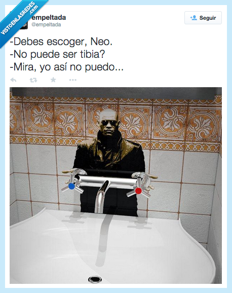 deber,debes,escoger,fría,caliente,poder,puede,ser,tibia,así,no,puedo,Morfeo,Matrix,elegir,pastilla