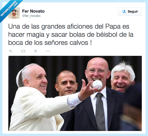 afición,aficiones,Papa,magia,sacar,bolas,béisbol,boca,señores,calvos