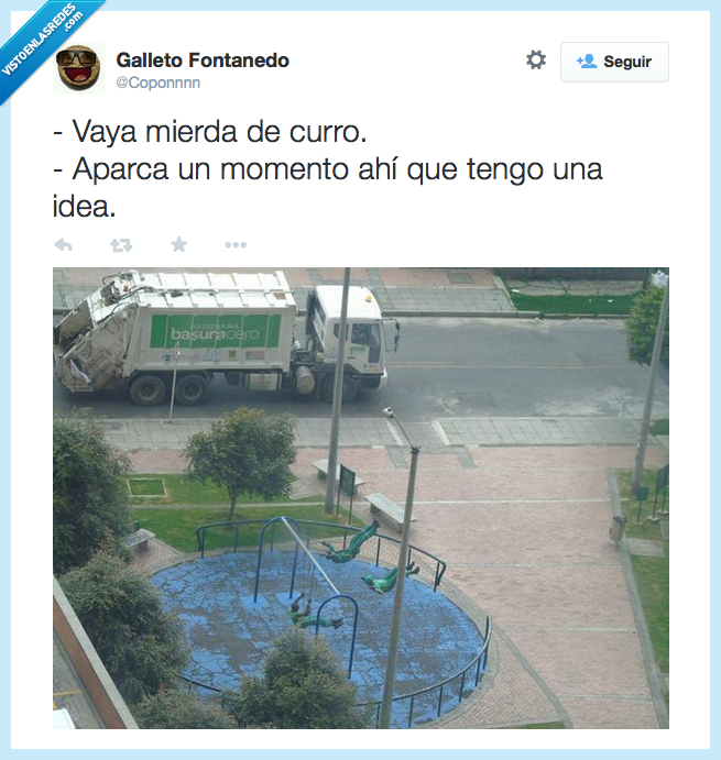 basura,camión,disfrutar,columpios,niños,felicidad,trabajo,feliz