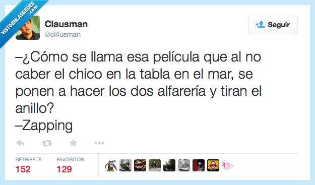 cómo,llamar,llama,película,caber,chico,tabla,mar,hacer,alfarería,tirar,tiran,anillo,zapping,Titanic,Ghost,El señor de los Anillos