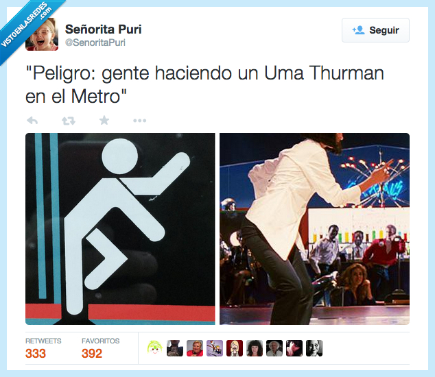 peligro,gente,hacer,haciendo,Uma Thurman,metro,señalización,muñeco,baile,Pulp Fiction