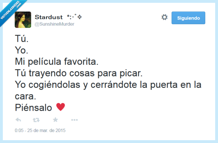 pelicula,palomitas,twitter,coger,cerrar,puerta,cara,comer,comida,plan,amor