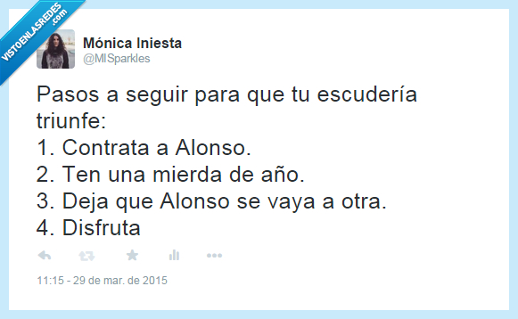 fernando alonso,f1,twitter,karma,escuderia,mala suerte