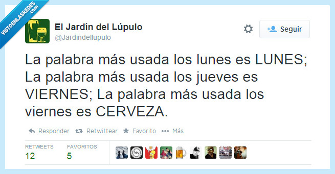 cerveza,beber,twitter,palabra,jueves,viernes,juernes,lunes,resaca,trabajo