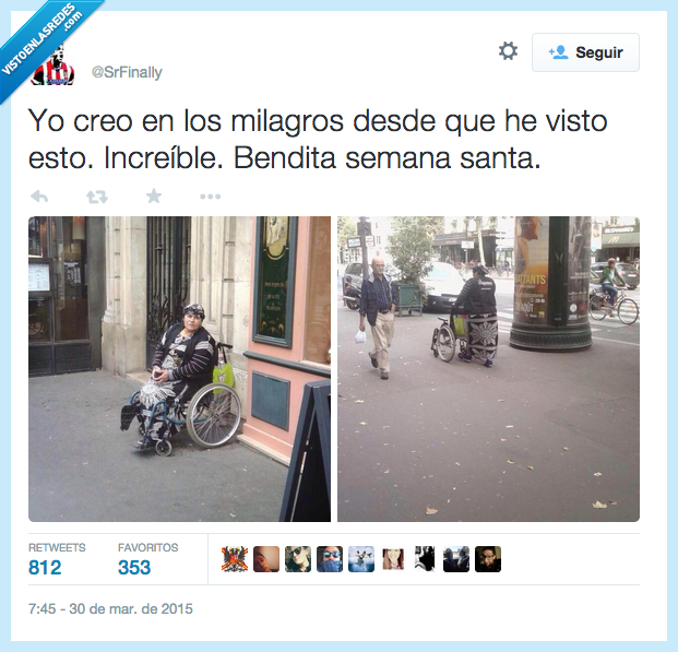 milagro,desde,visto,imagen,increible,semana santa,caminar,rilla de ruedas,señora,piernas