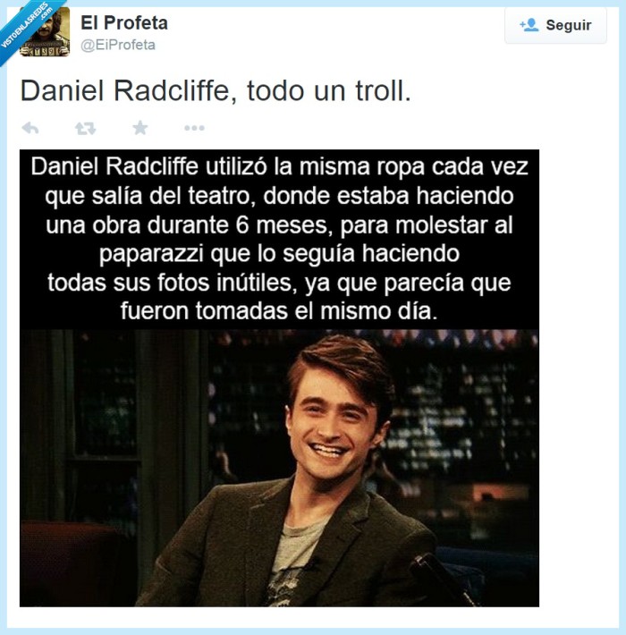 Daniel Radcliffe,JK Rowling,Harry Potter,Troll,salir,salida,teatro,misma,ropa,fotografo,paparazzi