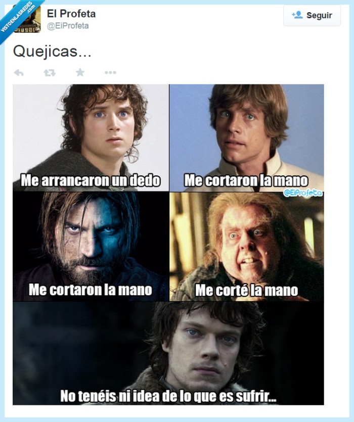 Frodo Bolsón,El Señor de los Anillos,Star Wars,Luke Skywalker,Juego de Tronos,Jaime Lannister,Peter Pettigrew,Harry Potter,Theon Greyjoy,cortar