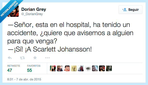 señor,estar,está,hospital,tener,tenido,accidente,avisar,avisemos,alguien,venga,sí,Scarlett Johansson
