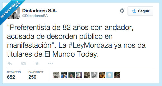 preferentista,82,años,viejo,anciano,señor,andador,agil,Ley Mordaza,titular,mundo today,manifestacion