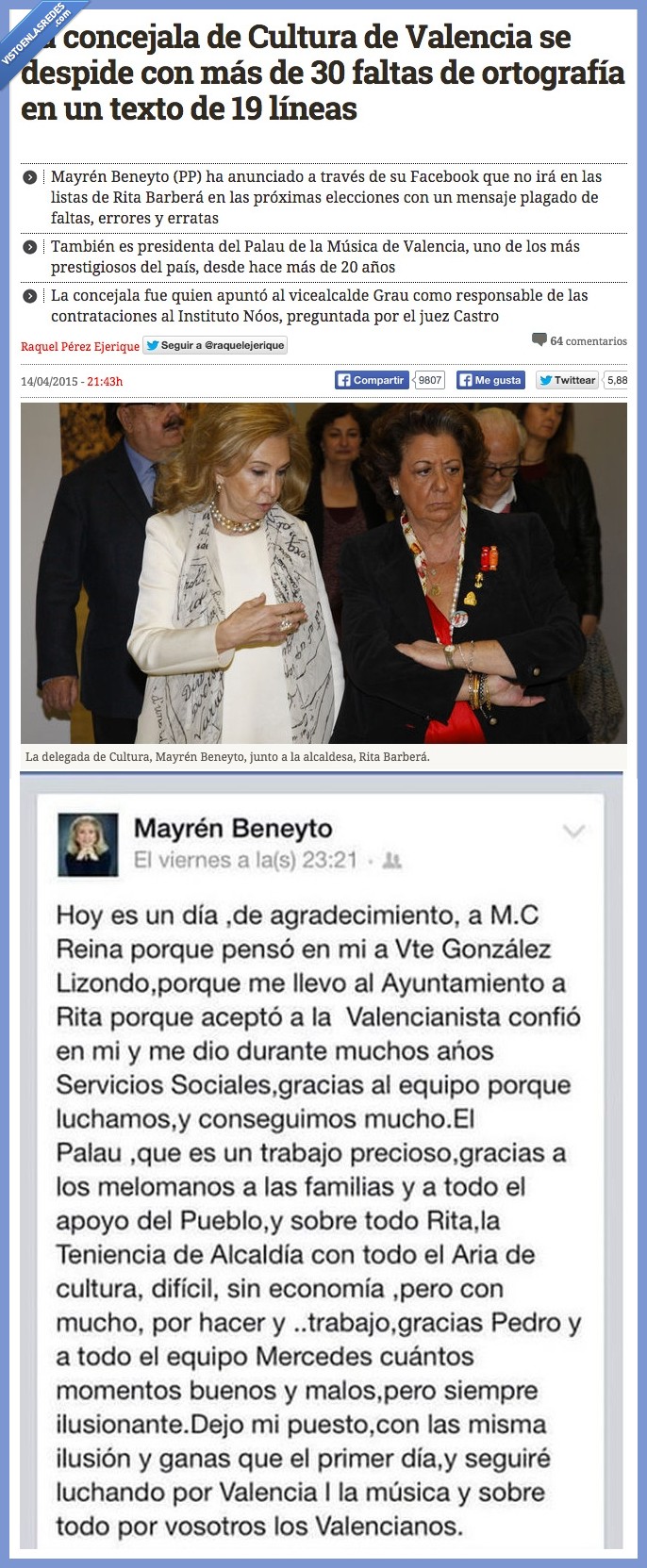 cultura,Mayrén Beneyto,falta,ortografía,Rita Barberá,error,lista,tonta,me sangran los ojos