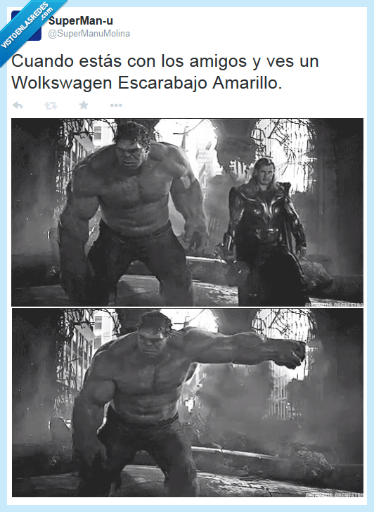 los vengadores,avengers,hulk,thor,wolkswagen escarabajo,amigos,golpe en el hombro