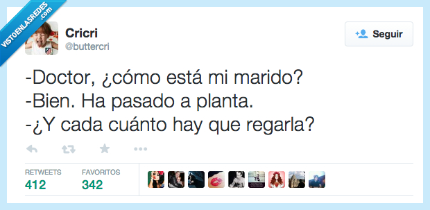 doctor,estar,está,marido,bien,pasar,pasado,planta,cada cuánto,hay,regar,regarla