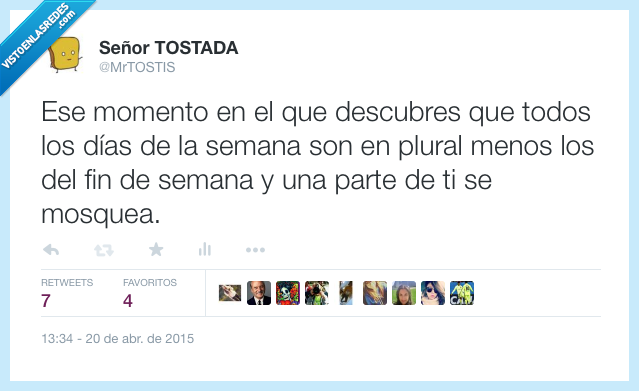 Semana,fin de semana,dias,plural,singular,lunes