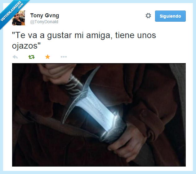 fea,amiga,presentar,fiesta,conocer,twitter,foto,ojazos,guapa,orco,dardo,brillar,hobbit