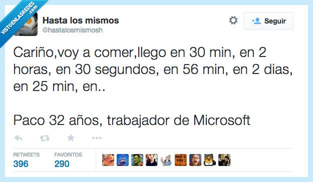 cariño,comer,llegar,llego,minutos,horas,segundos,dias,Paco,trabajador,Microsoft