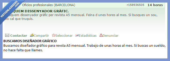 oferta de empleo,vergonzoso,cobrar,sueldo,llamar,Diseñador,grafico,revista,mensual,A5,milanuncios