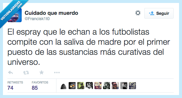 espray,echar,echan,futbolistas,competir,compite,saliva,madre,primer puesto,sustancias,más,curativas,universo