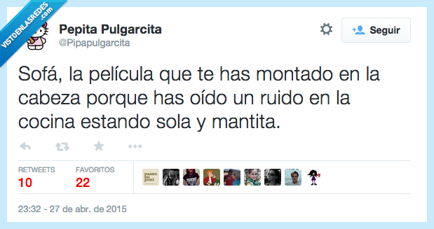 sofá,película,montar,montado,cabeza,ruido,cocina,estar,estando,sola,mantita,miedete