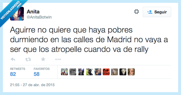 Esperanza Aguirre,no,querer,quiere,pobres,dormir,durmiendo,calles,Madrid,no vaya a ser,atropellar,atropelle,hace,Rally