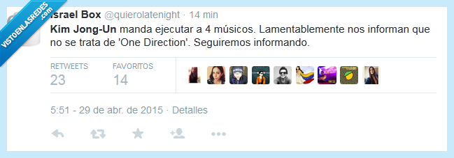 no ha habido suerte,one direction,corea,kim jong-un,cuatro,musicos,asesinar,seguiremos informando