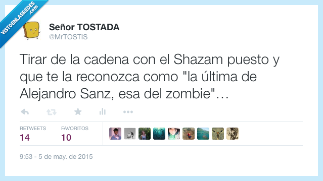 Zombie,Shazam,Alejandro Sanz,cancion,reconocer,tirar,cadena,asco,lavabo