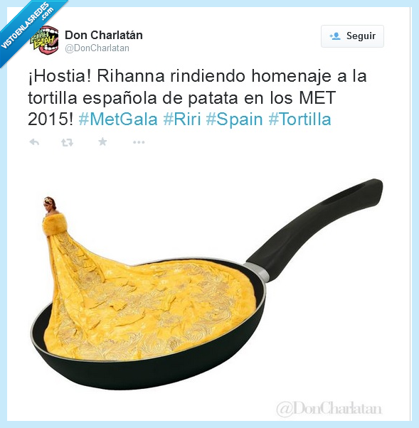 Rihanna,Bocata De Tortilla,WTF,Parecido,vestido,traje,gata,met,tortilla,española,patata