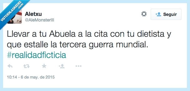 llevar,abuela,cita,dietista,tercera,guerra,mundial,comer,comida,realidadficticia