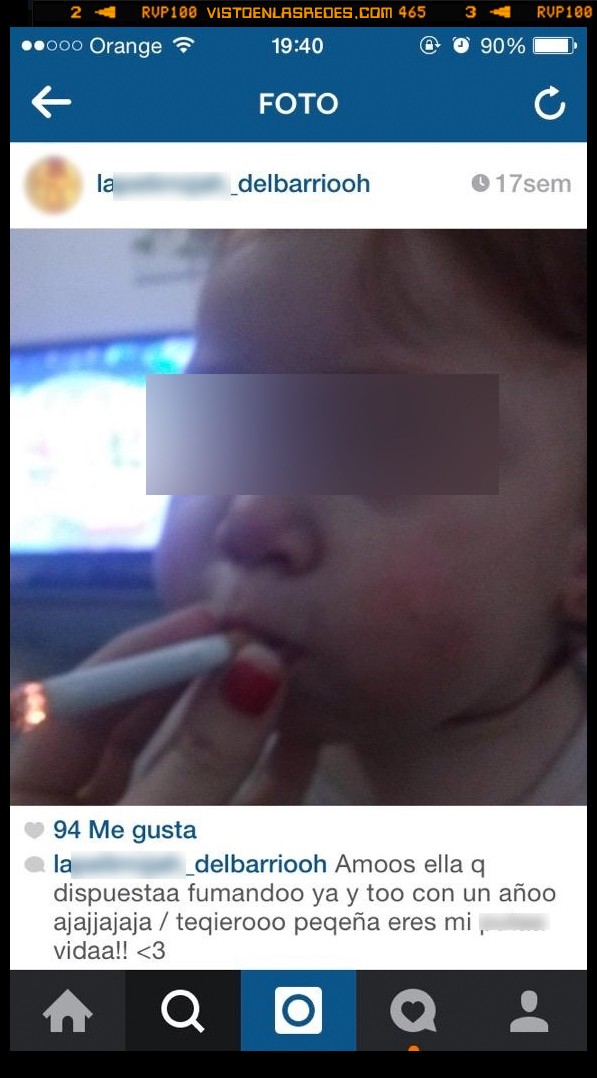 Madraza,cigarro,niña,bebe,fumar,dar,tabaco,pitillo,encendido,Instagram,Lamentable,Niña fumando
