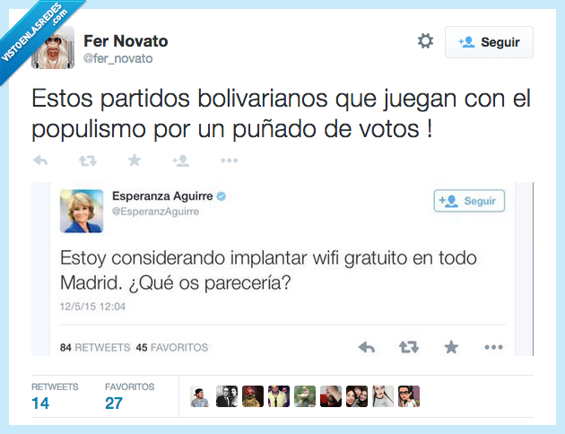 partidos,bolivarianos,jugar,juegan,populismo,puñado,votos,Esperanza Aguirre,Wifi gratis,Madrid,populista
