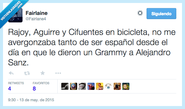 Rajoy,Aguirre,Cifuentes,bicicleta,verguenza,avergonzaba,tanto,Grammy,Alejandro Sanz,español,España