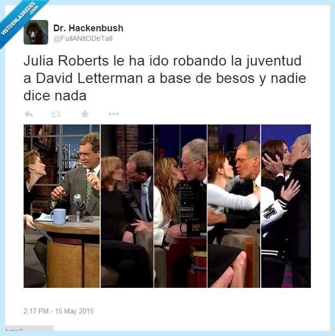 julia,america,humor,letterman,beso,joven,viejo