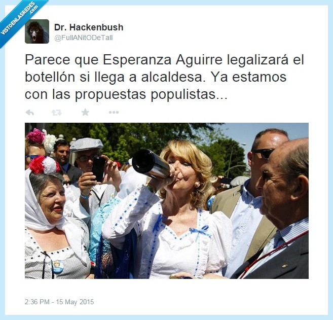 esperanza,aguirre,madrid,botellón,alcohol,beber,botella,amorrarse,bebiendo,vino