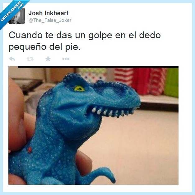 dinosaurio,tiranosaurio,rex,dolor,dedo,pie,morder,azul,mandibula,meñique