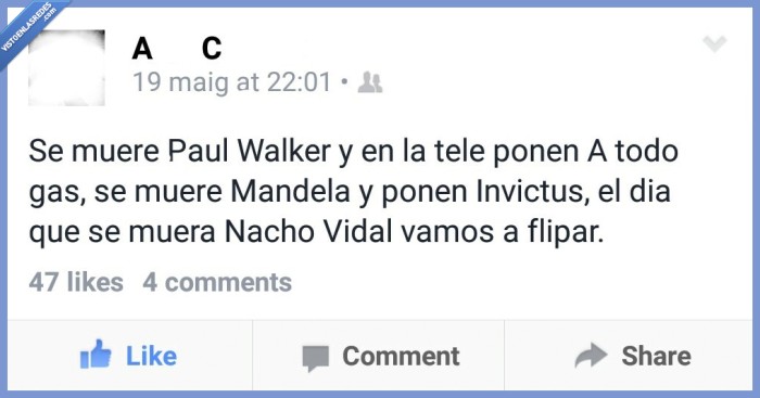 muerte,morir,Paul Walker,Mandela,Invictus,Nacho,Vidal,película
