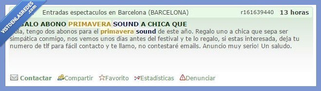 milanuncios,primavera sound,abono,regalo,entrada,primavera