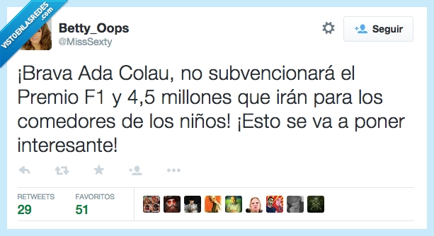 Ada colau,subvencion,premio F1,comedor,niño,interesante,politica,España