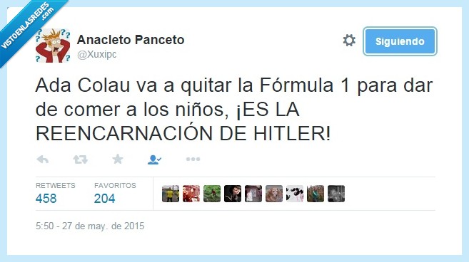 Ada Colau,F1,Fórmula 1,niños,comedores,Hitler,reencarnación,cuidadín